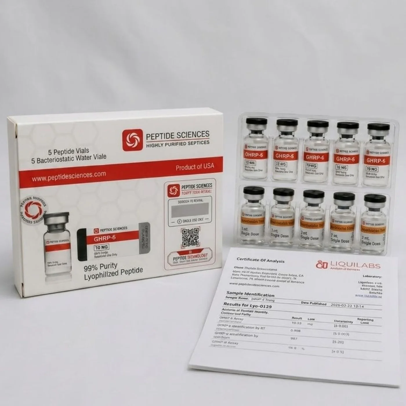 Peptide Sciences GHRP-6 10 MG (5 Flakon + 5 Solüsyon)