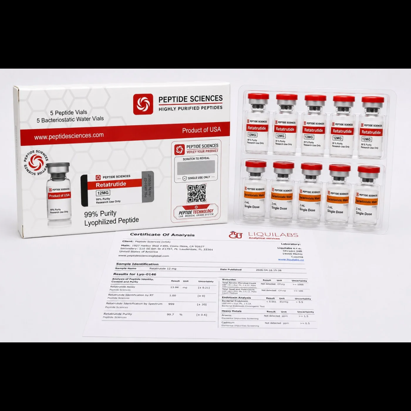 Peptide Sciences Retatrutide 12 MG (5 Flakon + 5 Solüsyon)
